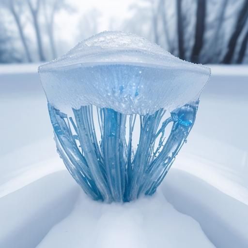 Blue Crystal Plant with Translucent Fungus Under Snow