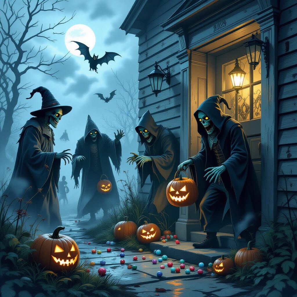 Ghosts and Zombies Trick-or-Treating for Candy