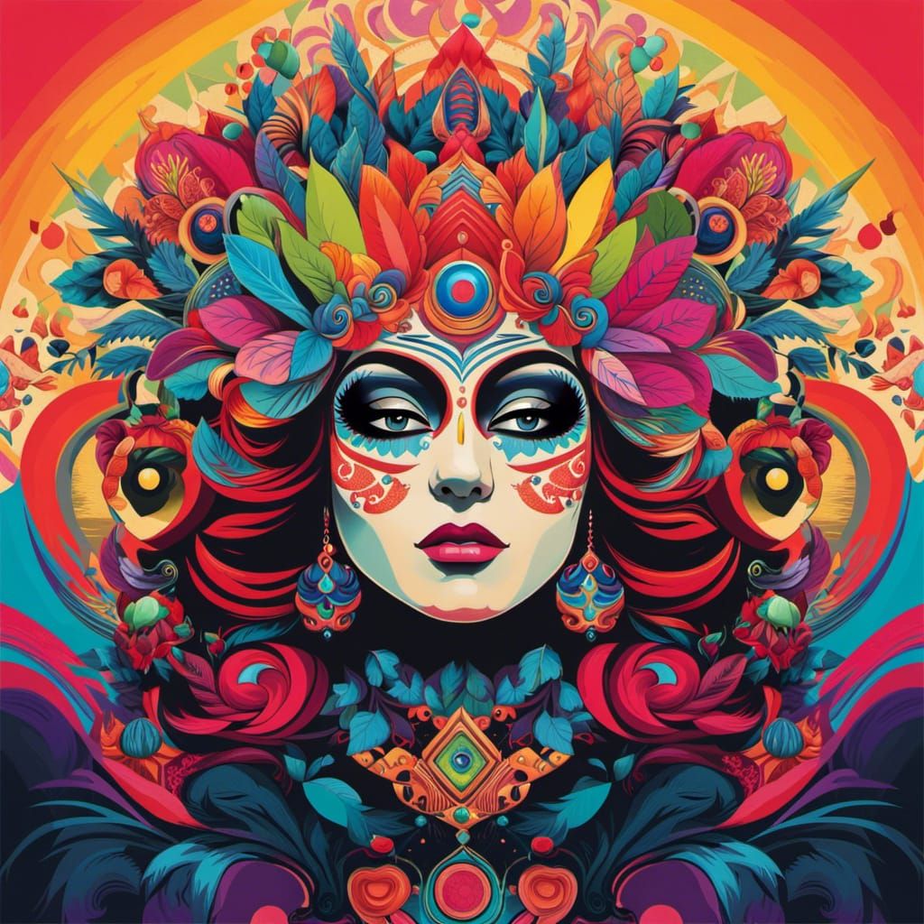 Aztec Dia de los Muertos Psychedelic Pop Art