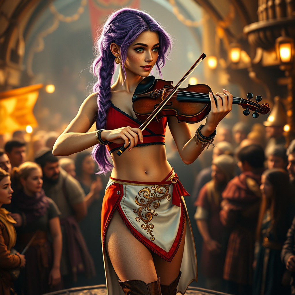 Female Half-Elf Bard at Marketplace