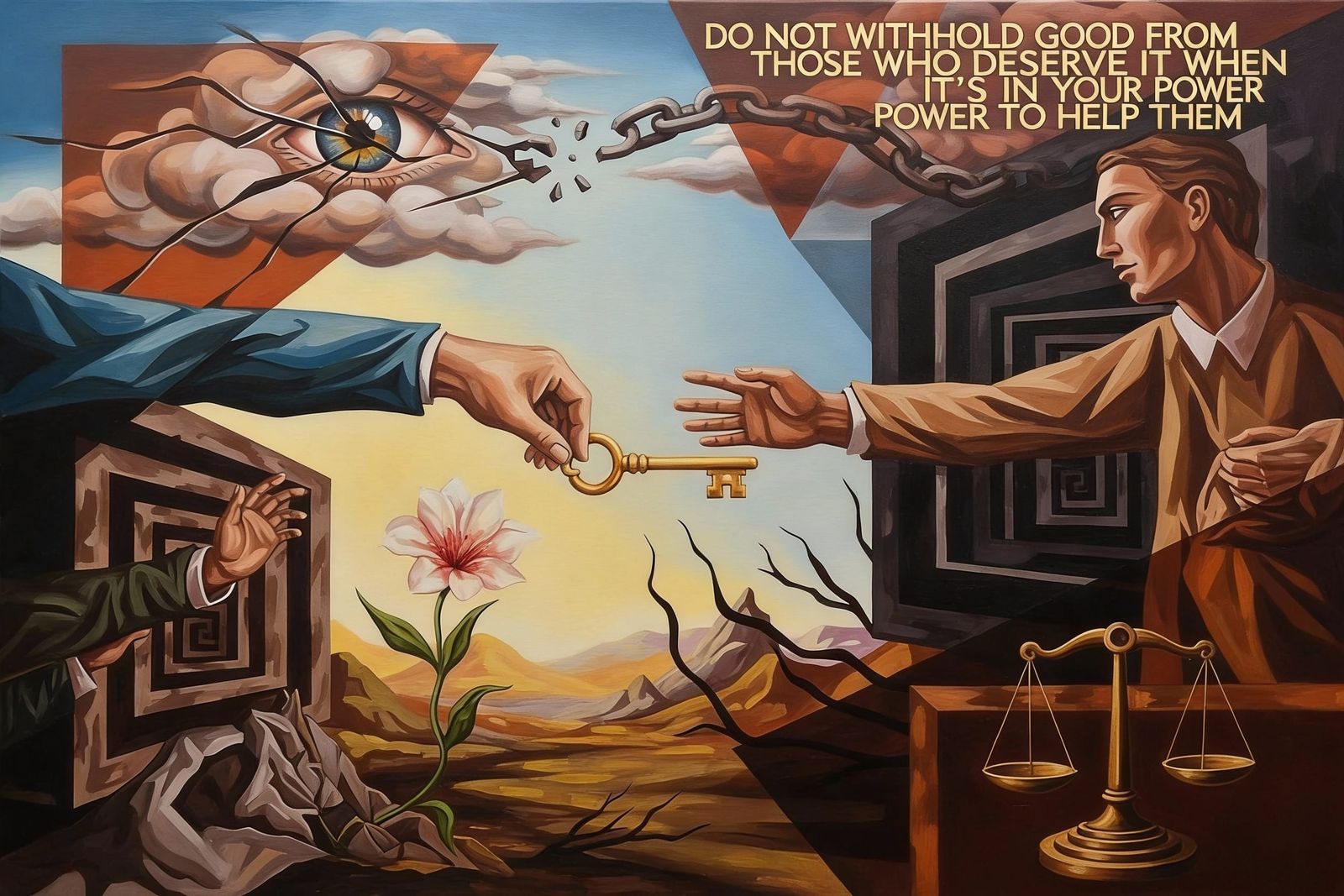 Symbolic Cubist Art Illustrating Generosity