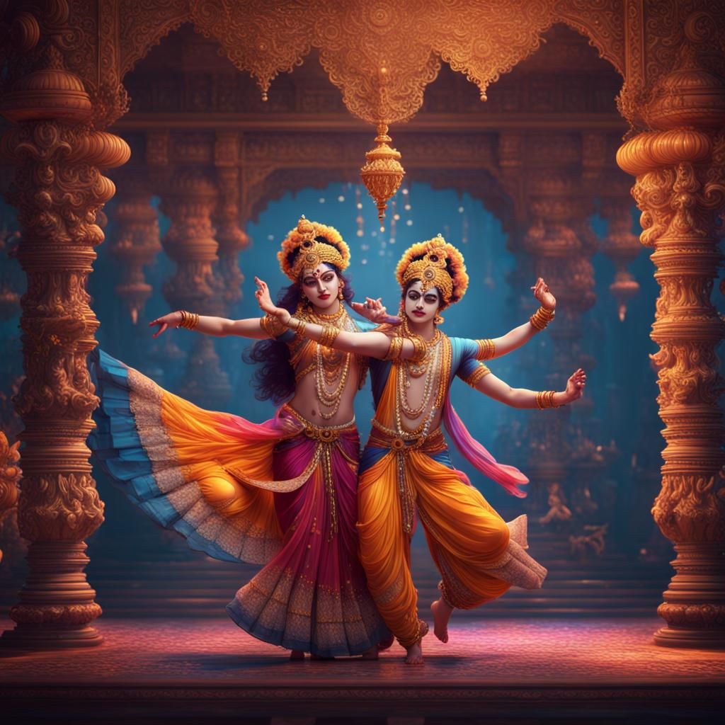Radha Krishna Dance in Detailed Matte Painting