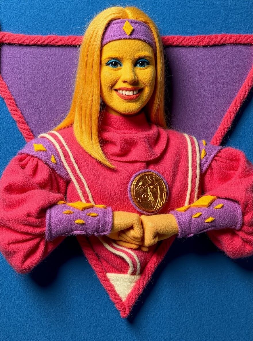 Pink Ninja Ranger in Felted Wool Art Style