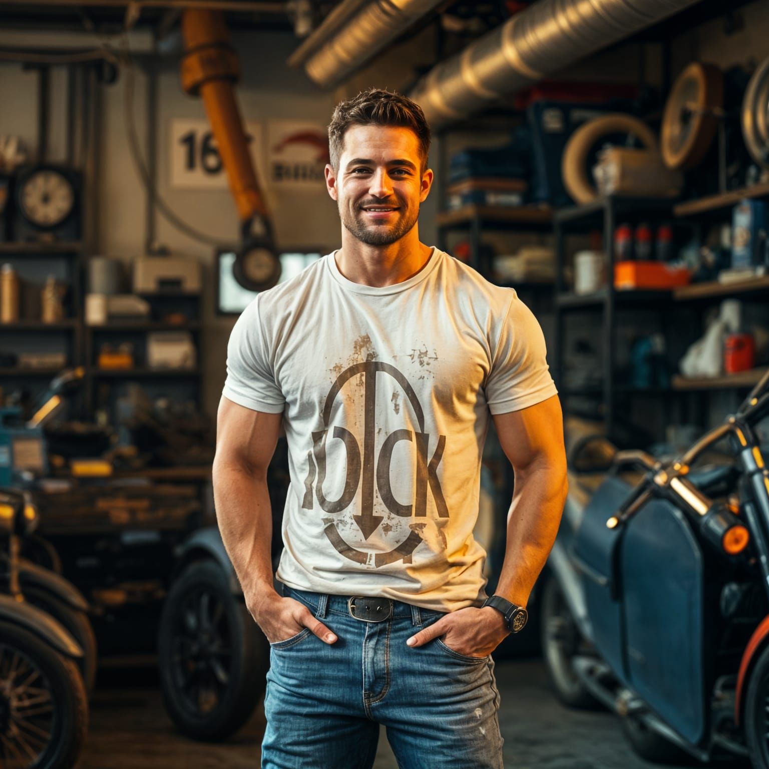 Rugged Mechanic Greets Customers with Masculine Swagger