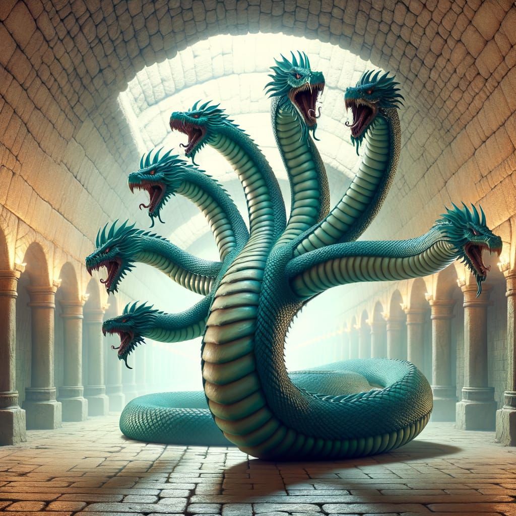 Teal Hydra in Fantasy Dungeon