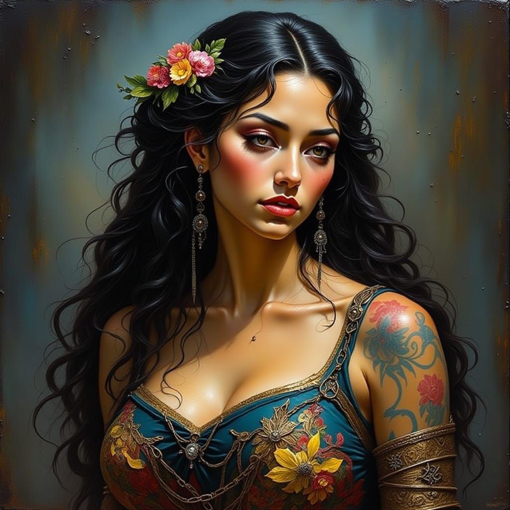 Cyberpunk Latina Warrior in Old West Attire