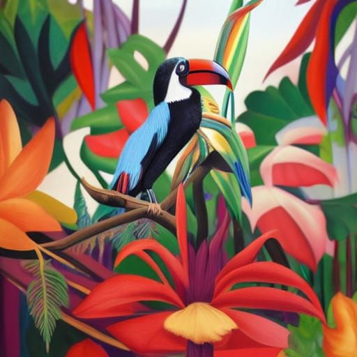 Tropical Bird in a Vibrant Jungle Scene