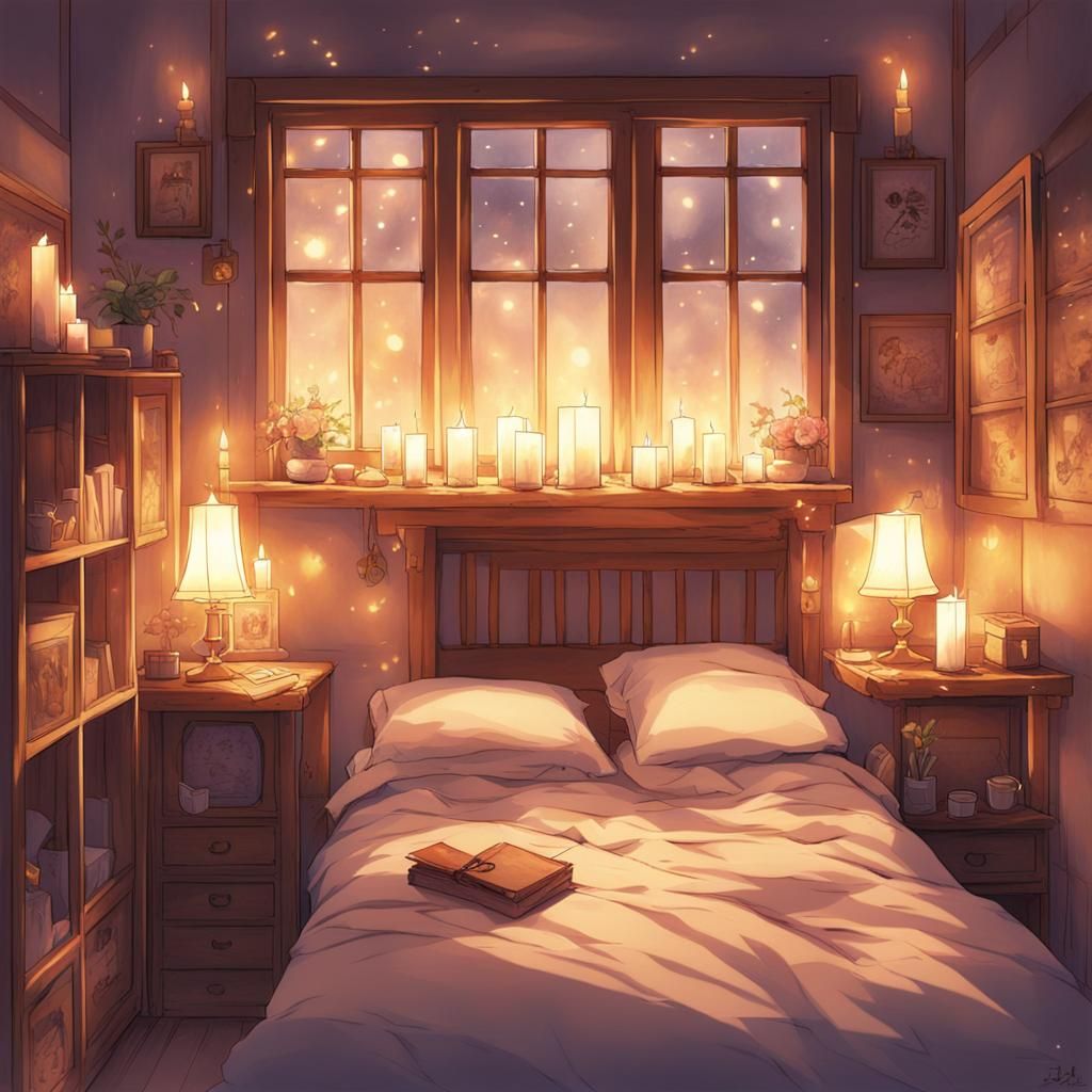 Candlelit Bedroom in Anime Style