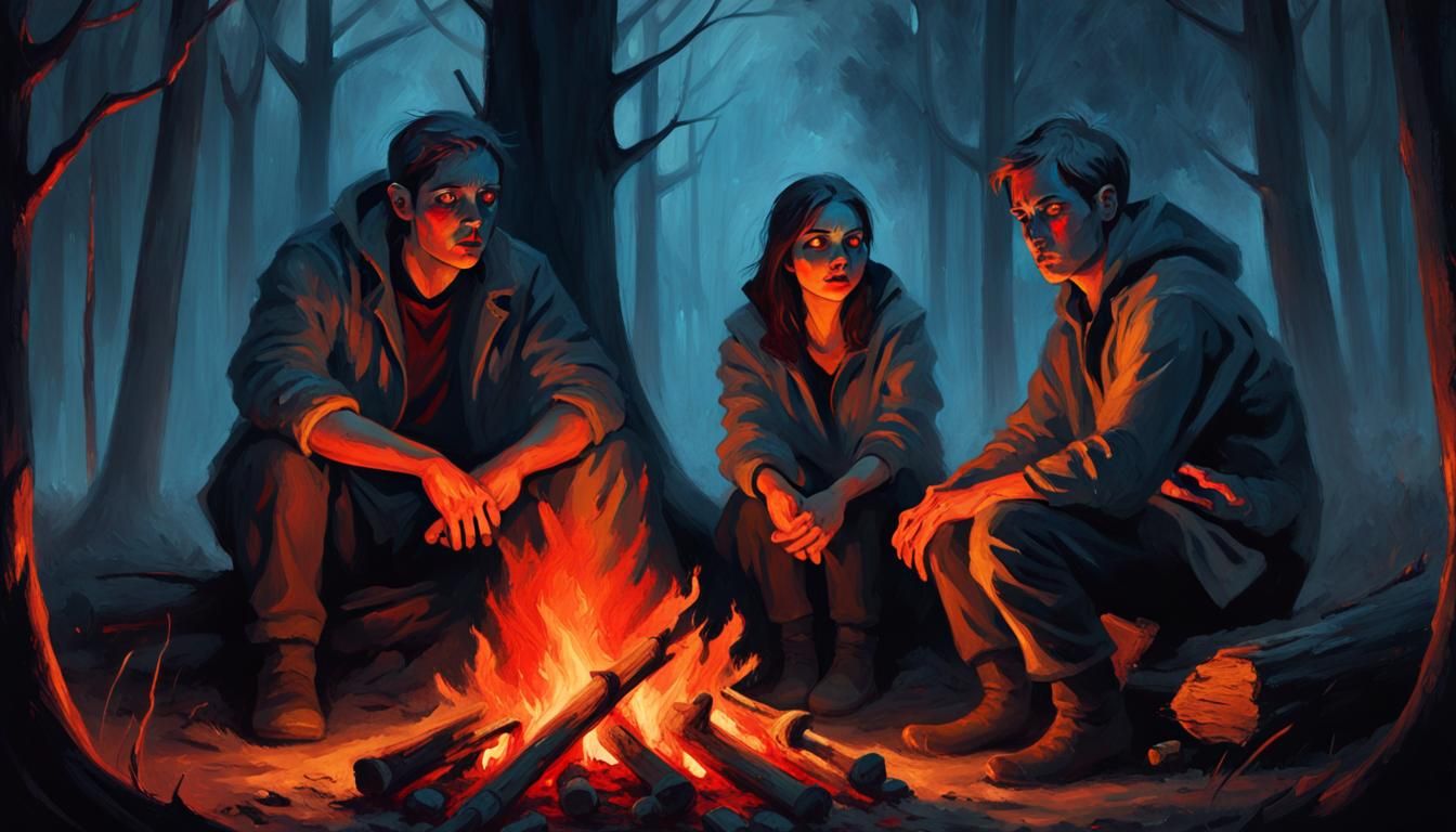 Eerie Campfire Scene in Dark Fantasy Style