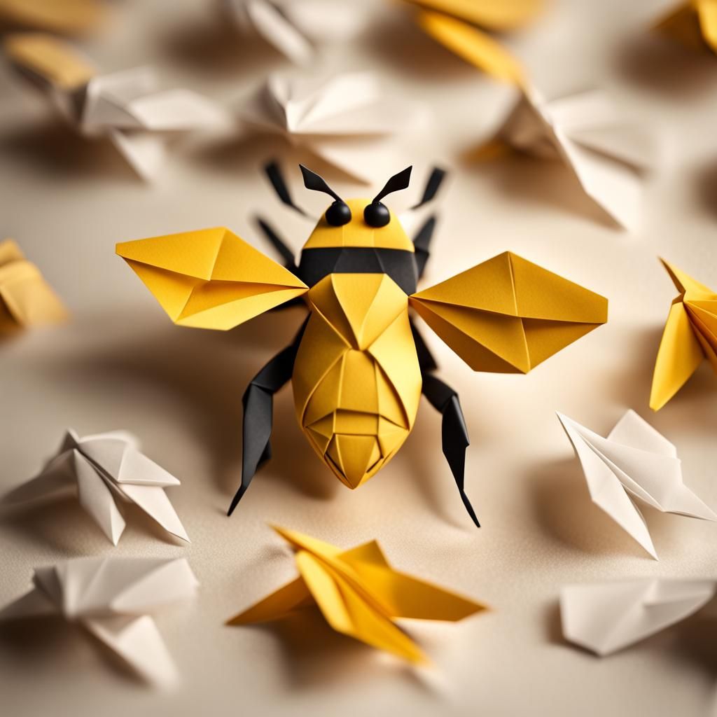 Origami Bee Papercraft in 8K Resolution