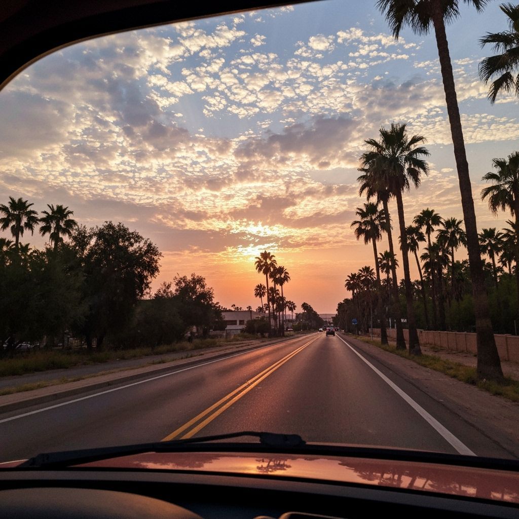 Colorful Plains Sunset with Palms in Realist Style