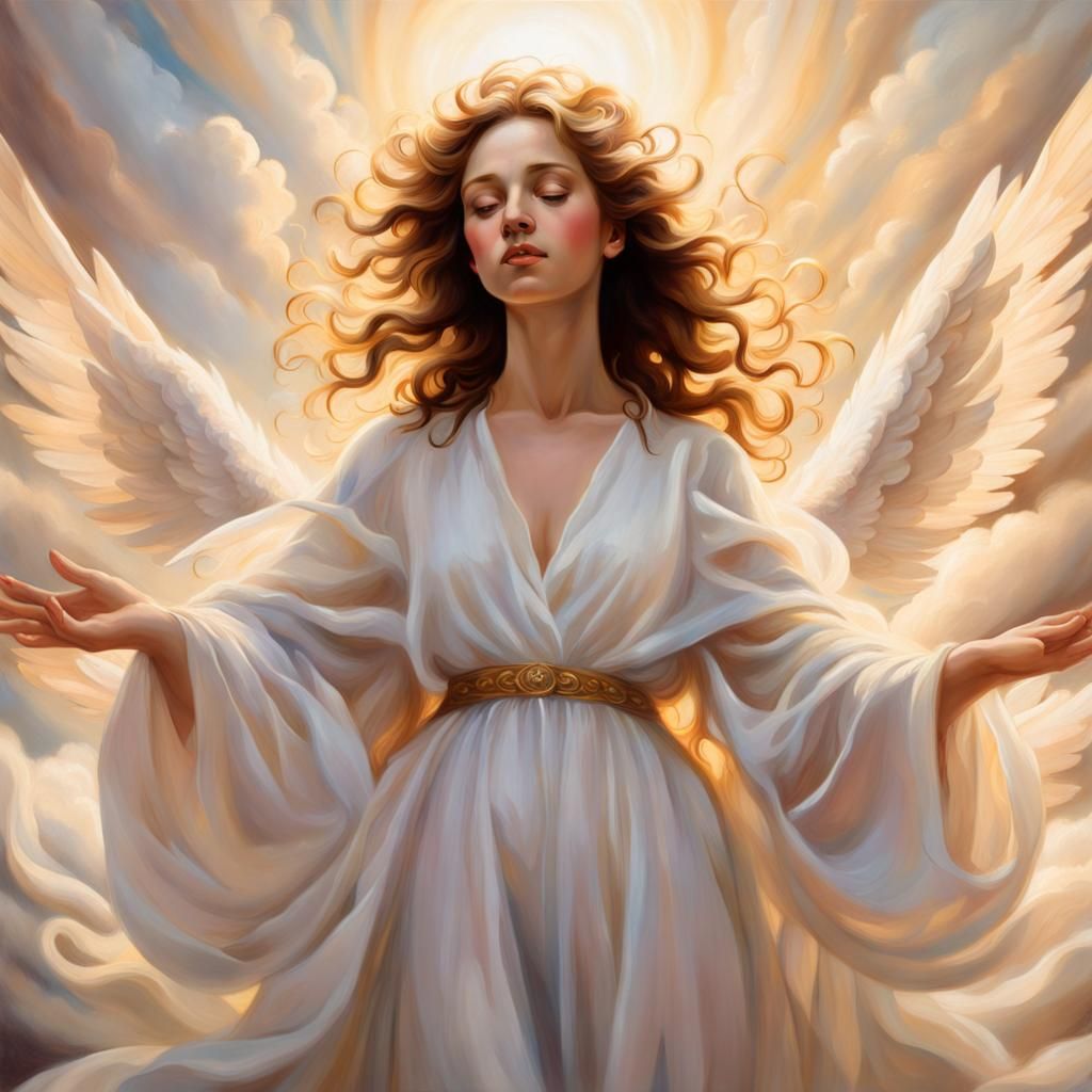 Baroque Angel in Divine Light Oil Painting