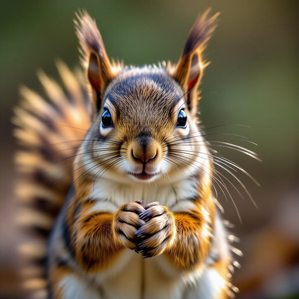 Sad Squirrel with Clasped Hands in Sharp Focus
