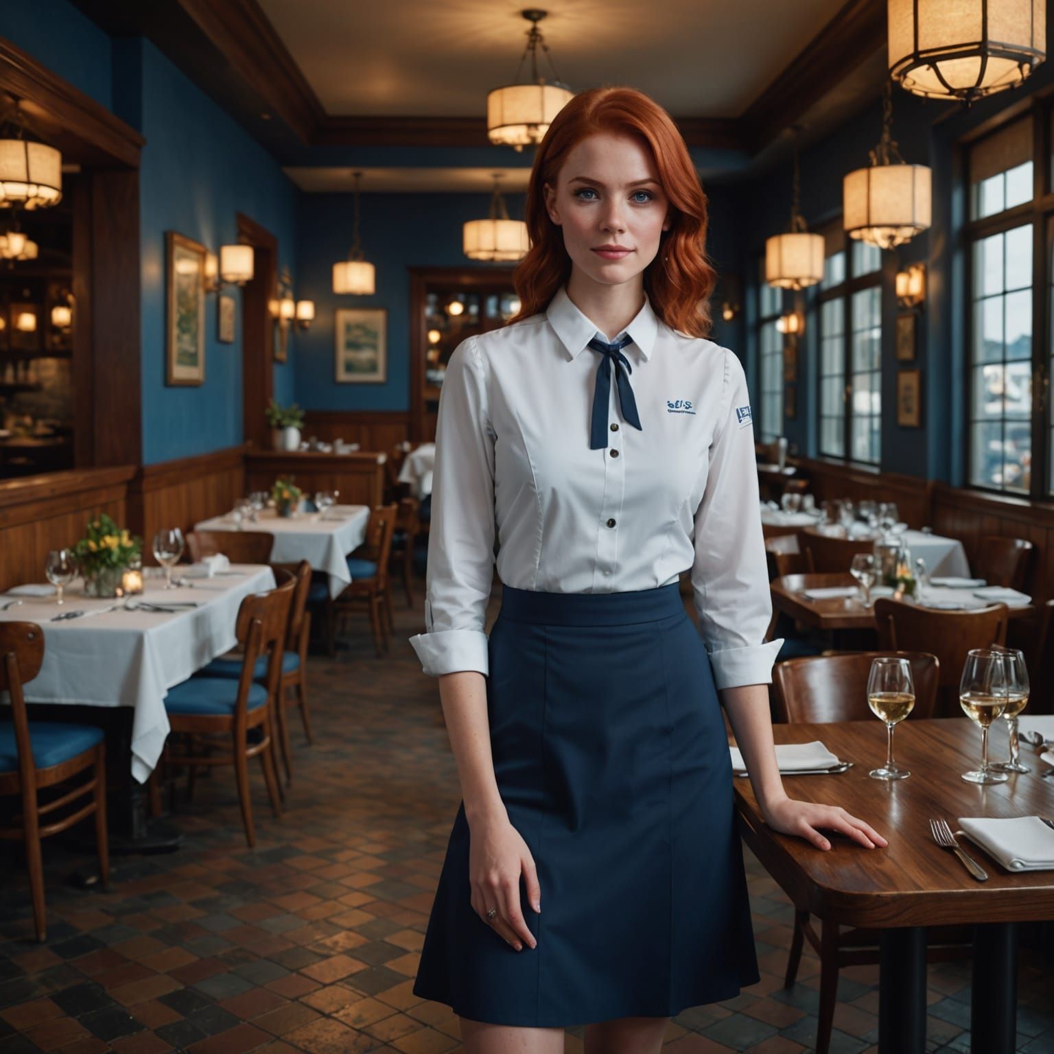 Seafood Waitress in Detailed Matte Painting Style