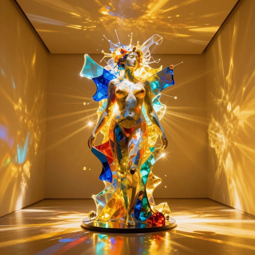 Abstract Glass Sculpture With Ethereal Queen