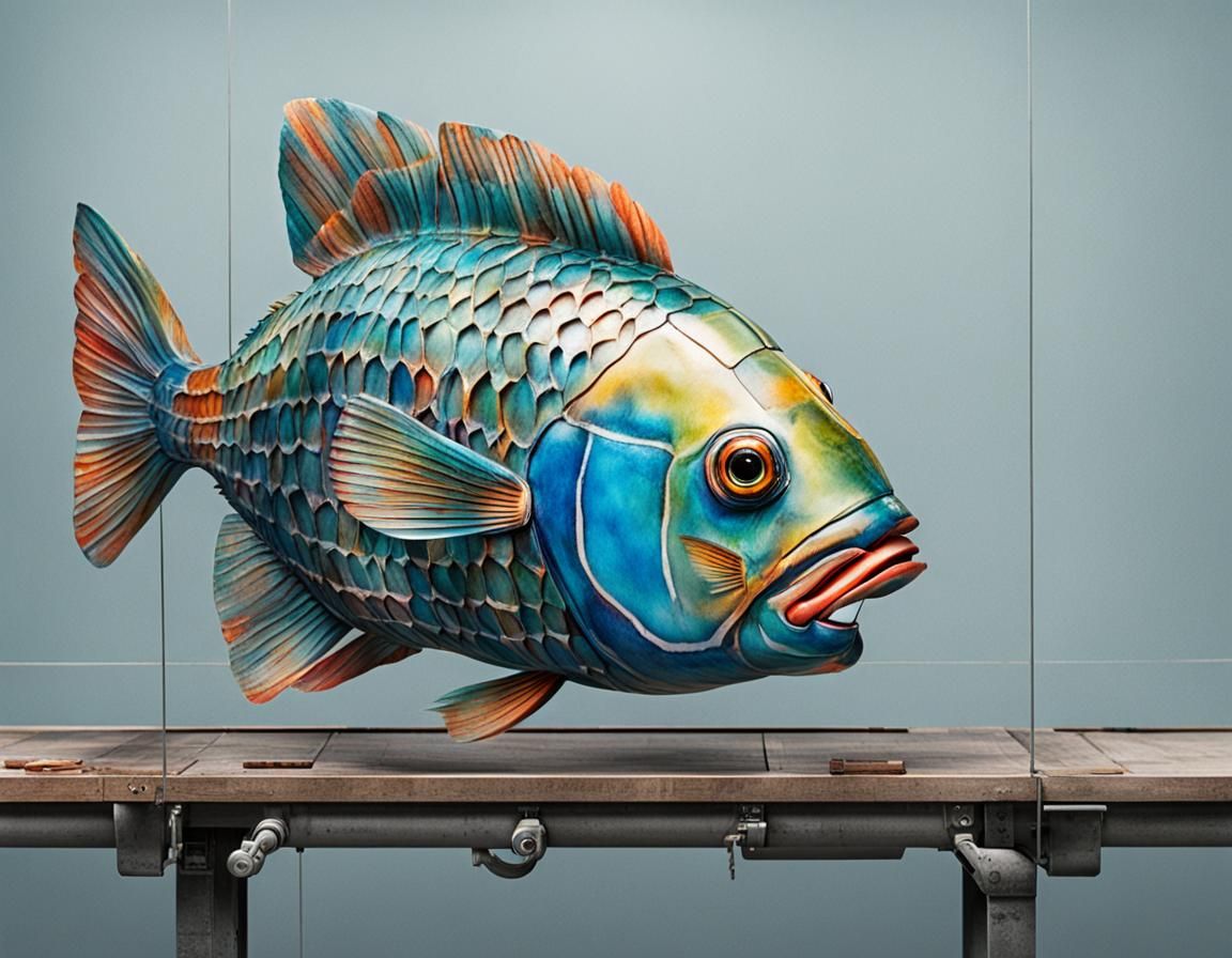 Surreal Conveyor Belt Fish Composition