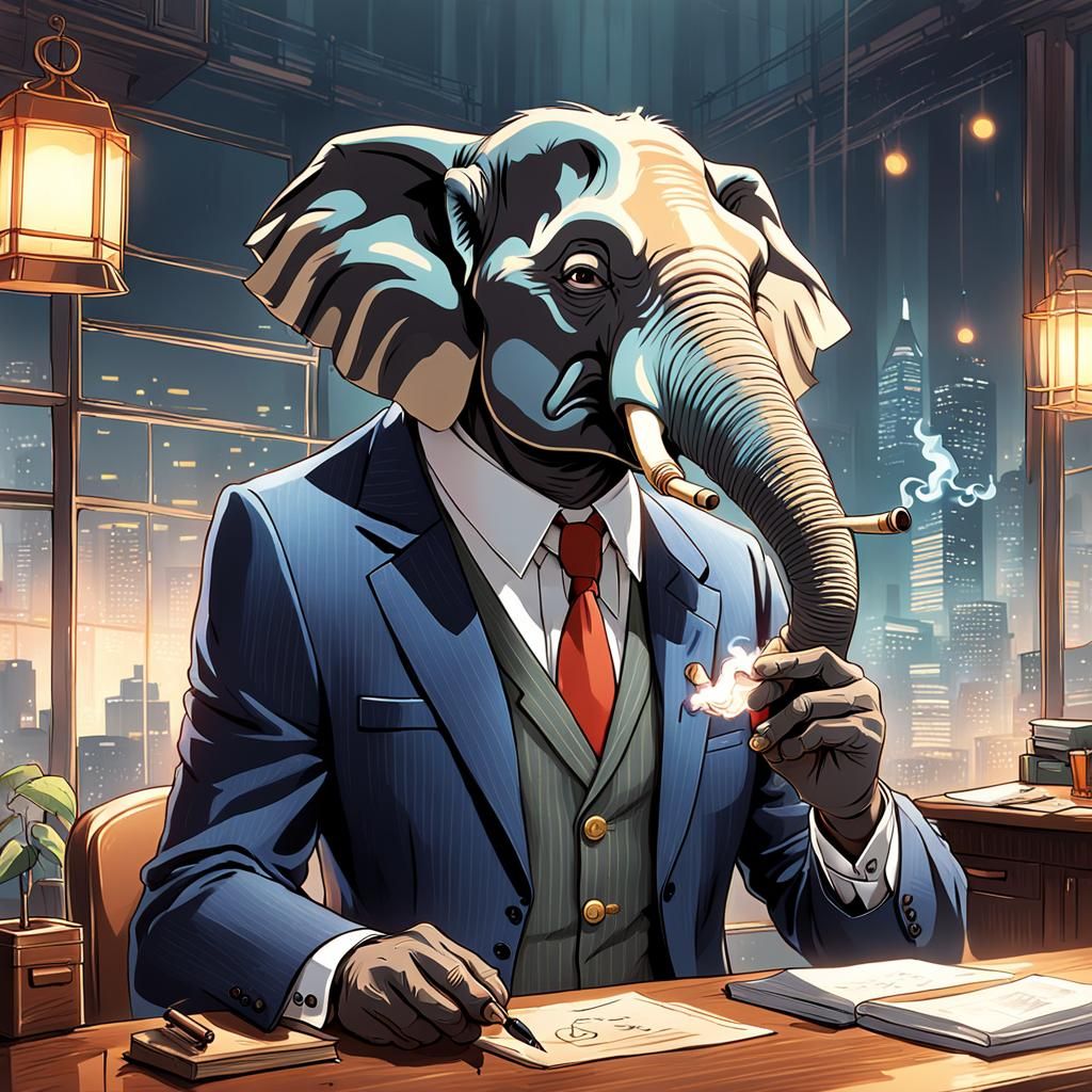 Elephant Businessman in Ghibli Anime Style