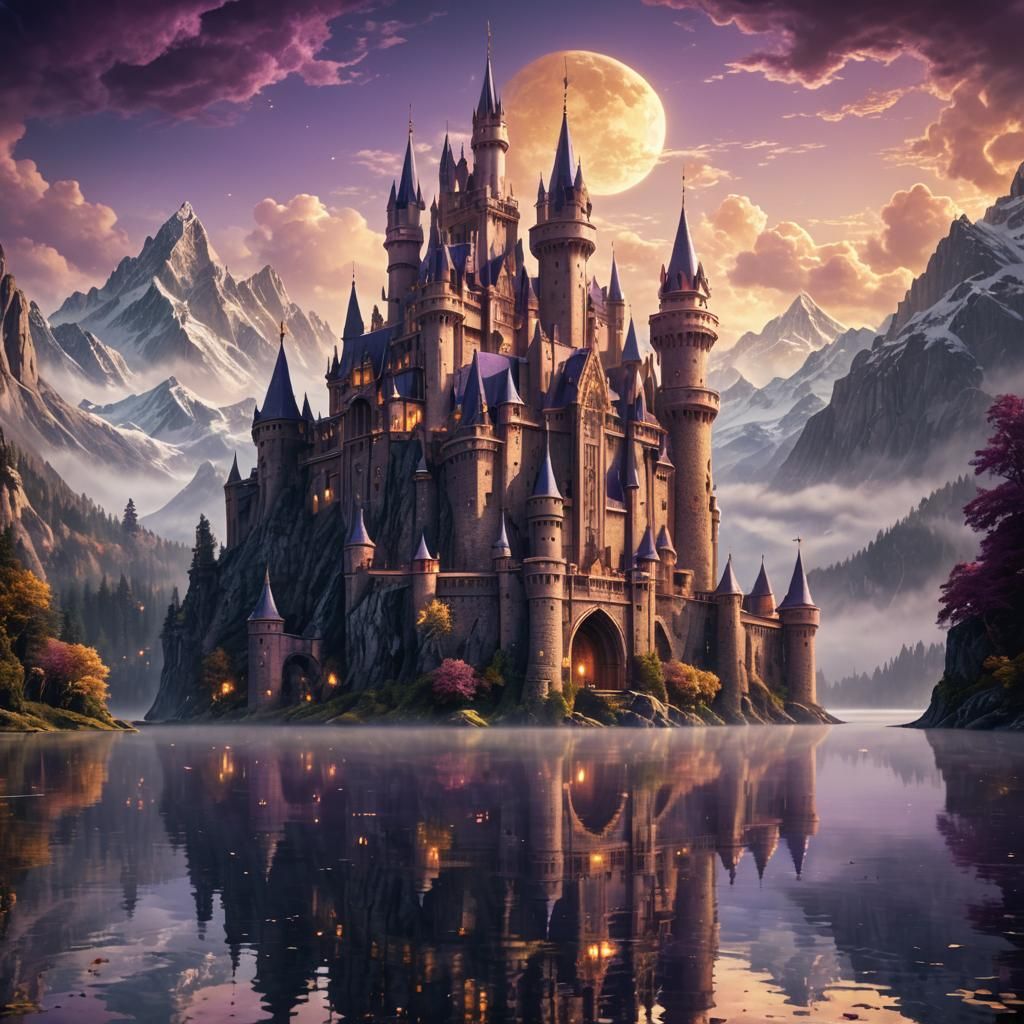 Mystical Fantasy Castle in Digital Matte Painting Style