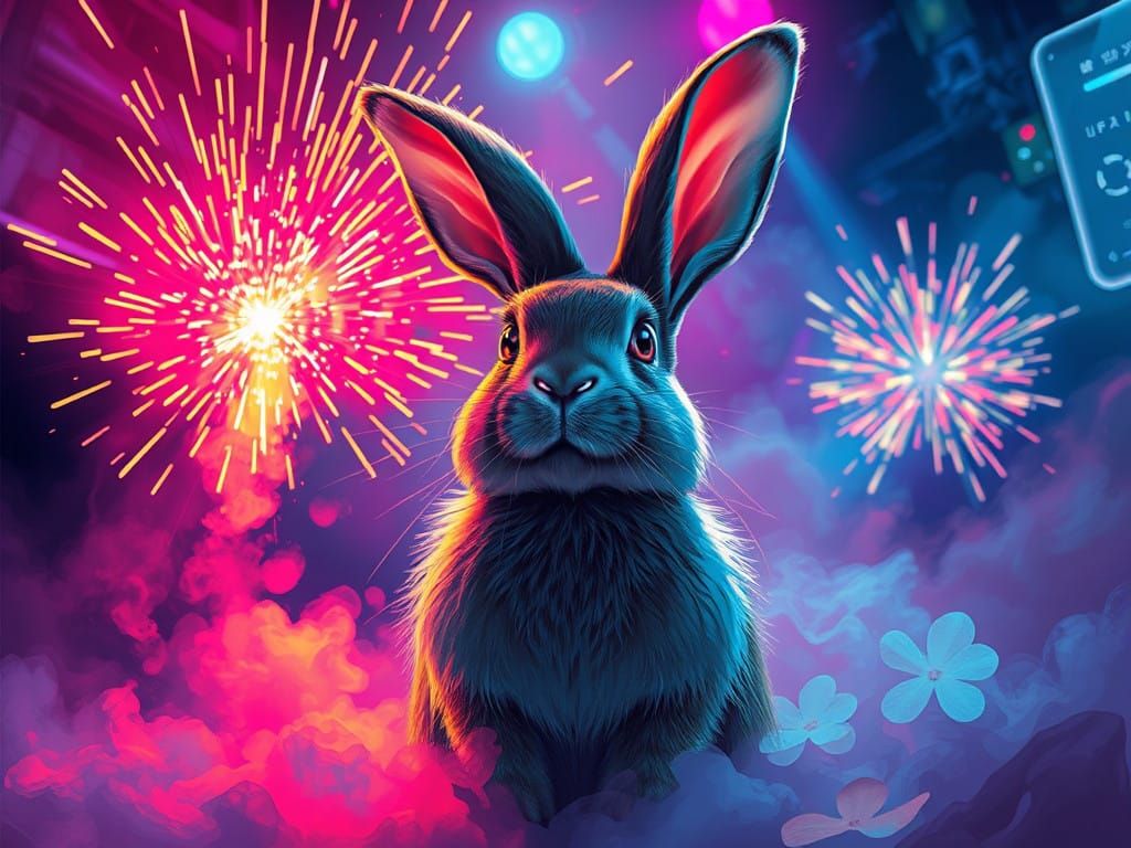 Neon Rabbit in Futuristic Nightclub
