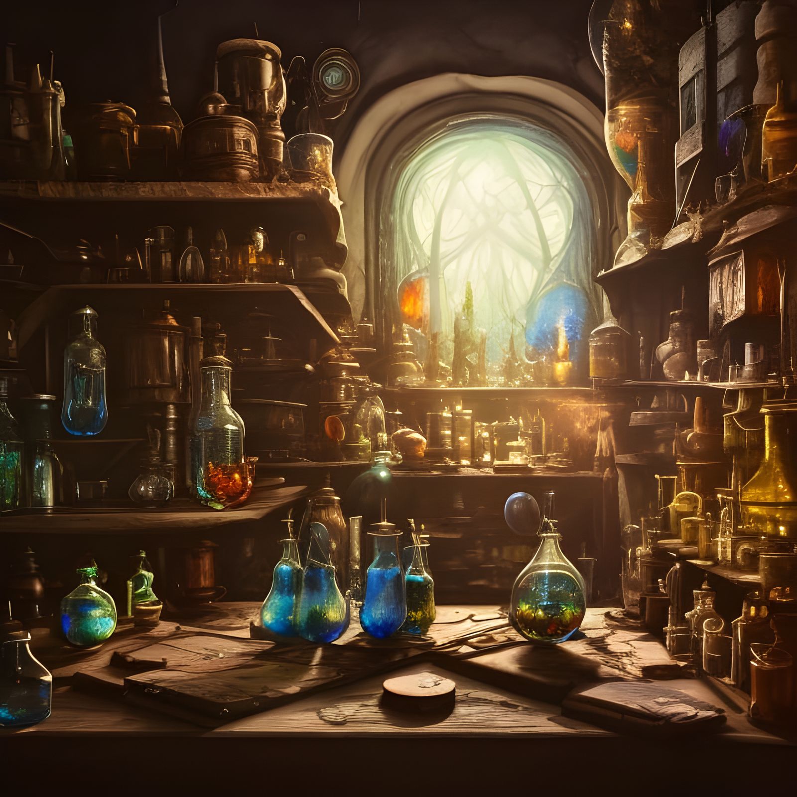 Arcane Alchemist Lab with Colorful Potions