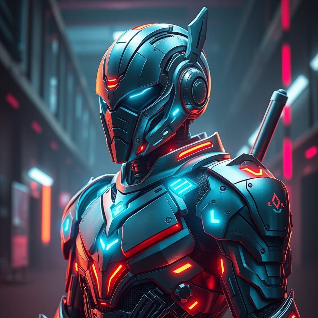 Cyberpunk Lord of the Rings Character in Neon Armor