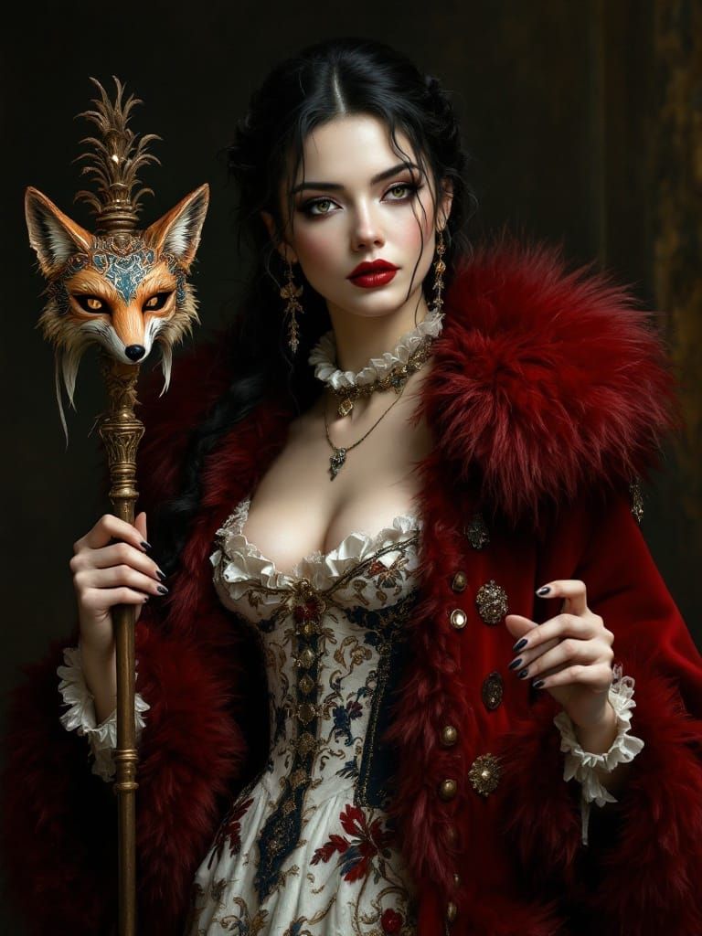 Baroque Woman with Fox Mask in Fragonard Style