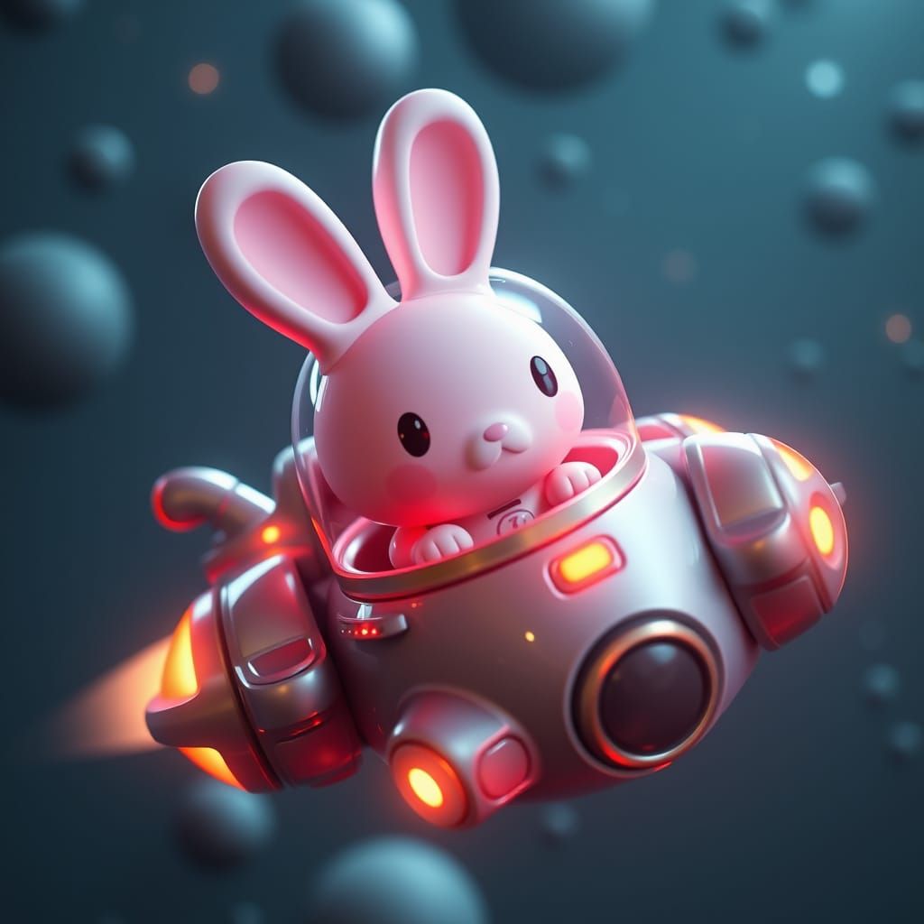 Surreal Miffy Bunny Explores Epic 3D Spaceship