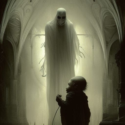 Casper Inspired Ghost in Horror Illustration