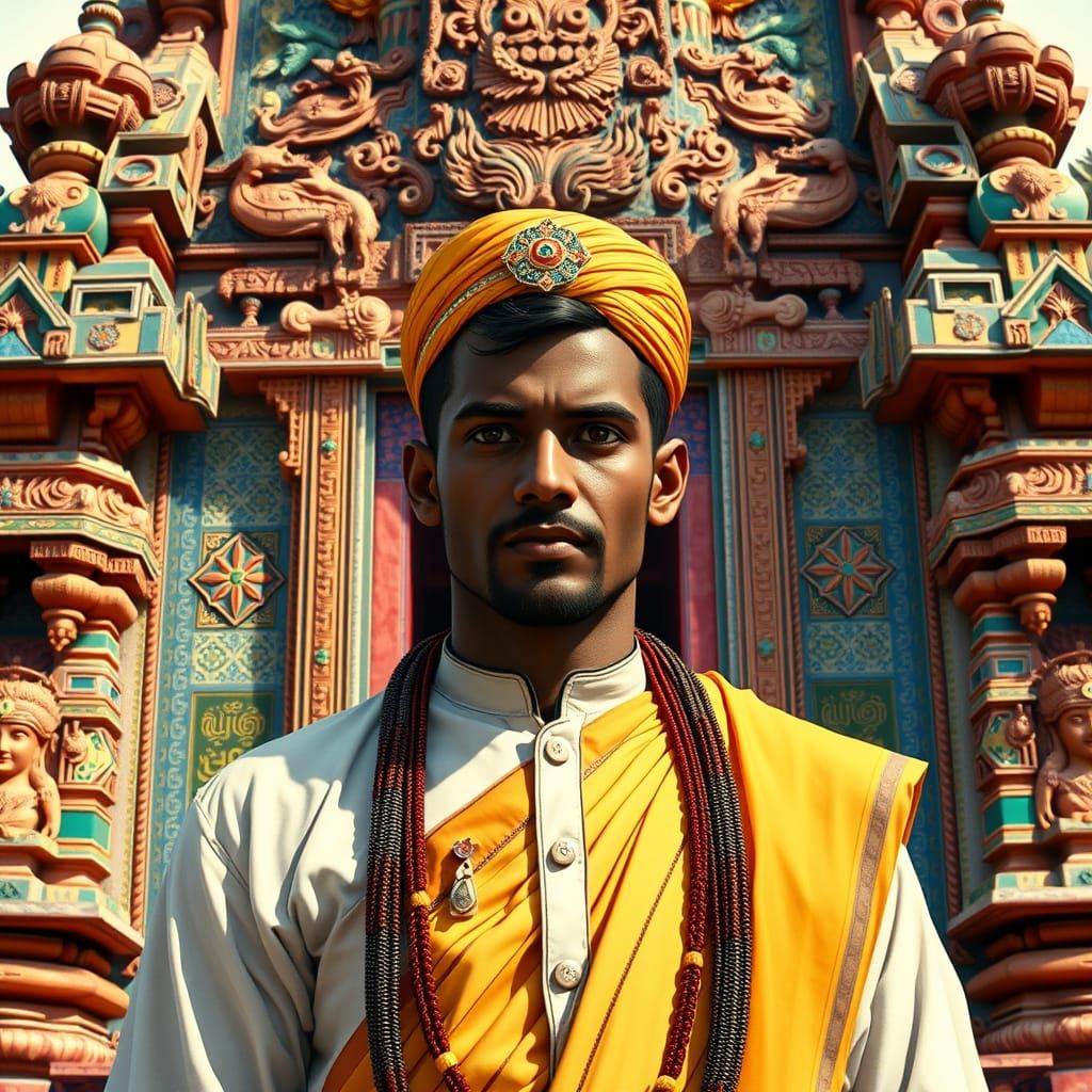 Sri Lankan Man in Traditional Dress at Temple