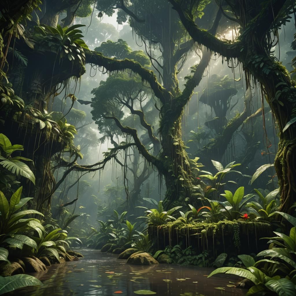 Amazon Rainforest in a Box: Detailed Matte Painting