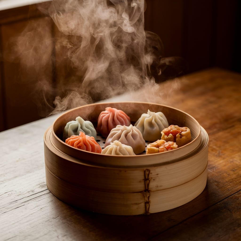 Warmly Lit Dim Sum in a Cozy Chinese Restaurant