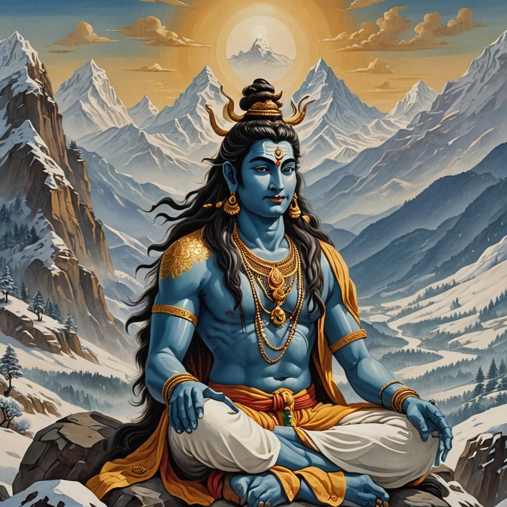 Lord Shiva in Serene Himalayan Landscape
