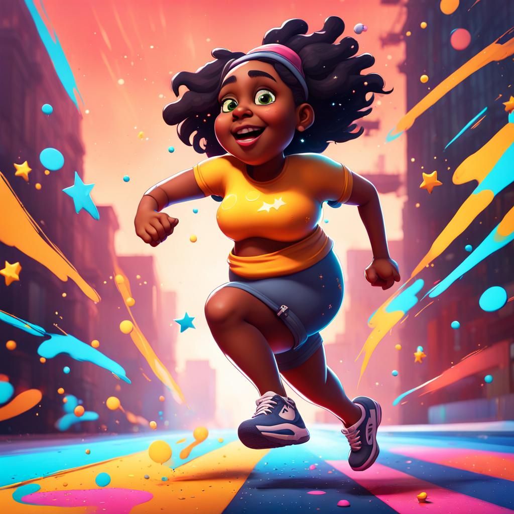 Girl Running Track: Graffiti Art Style