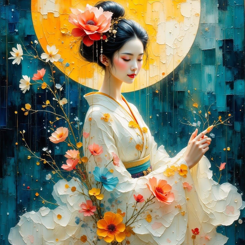 Ethereal Japanese Goddess in Impressionist Impasto Style