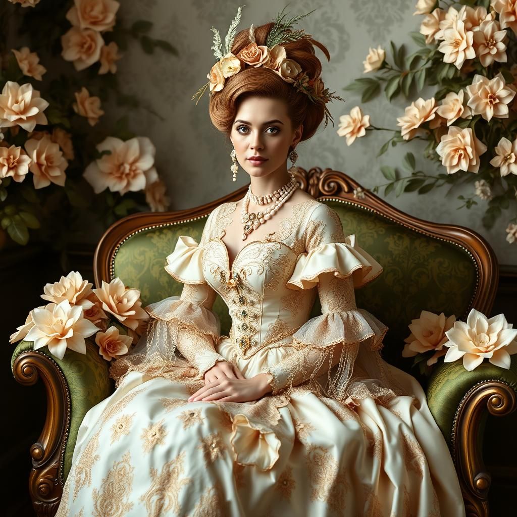Elegant Rococo Lady with Origami Flowers