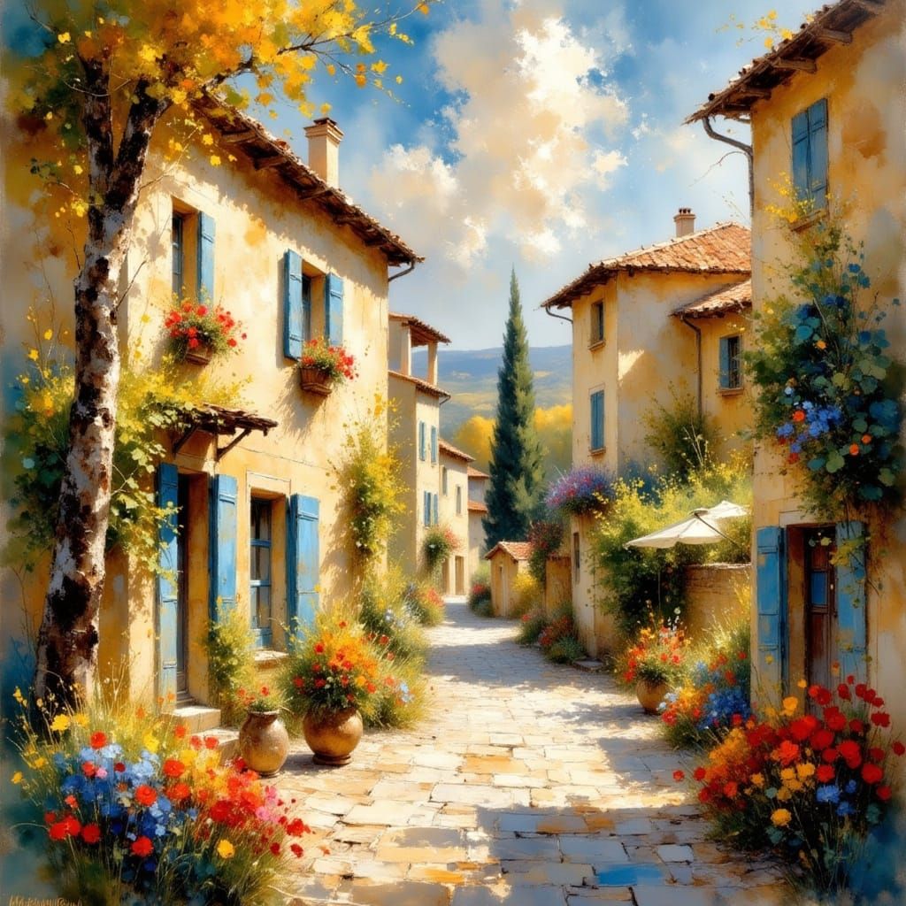 Evening in Provence in Impressionist Style