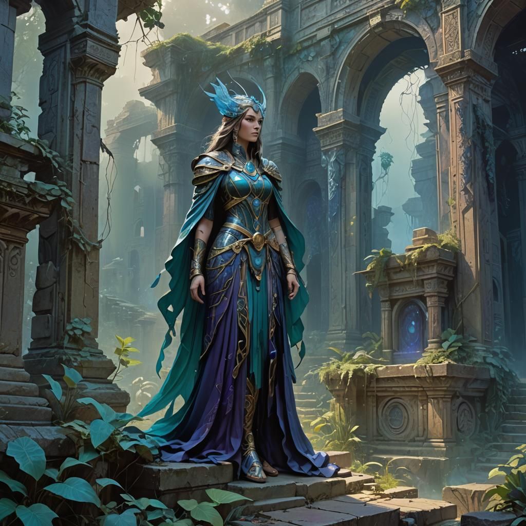 Mysterious Sorceress in Ancient Ruins: Digital Painting