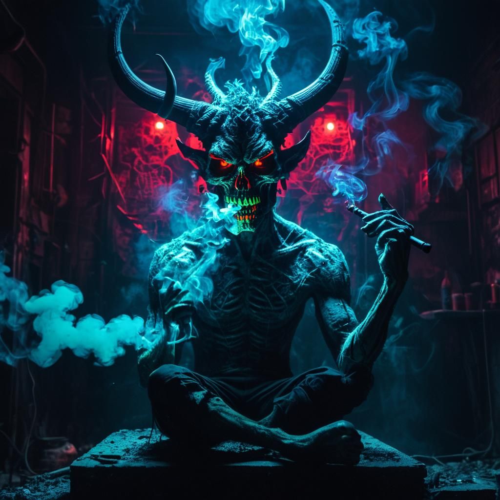 Ash Demon and Pipe Smoker in Cyberpunk Style