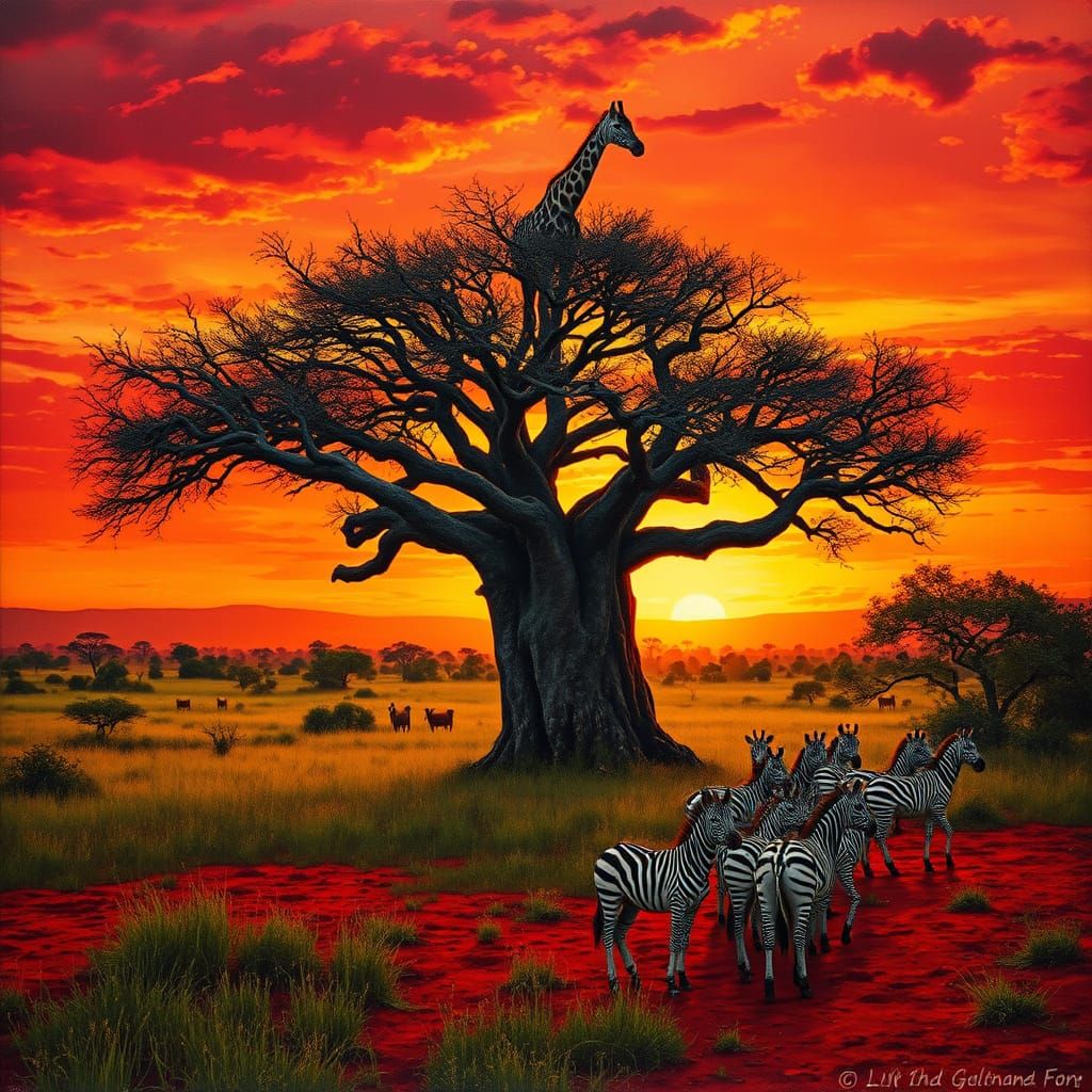 Majestic Baobab Tree in Golden African Sunset