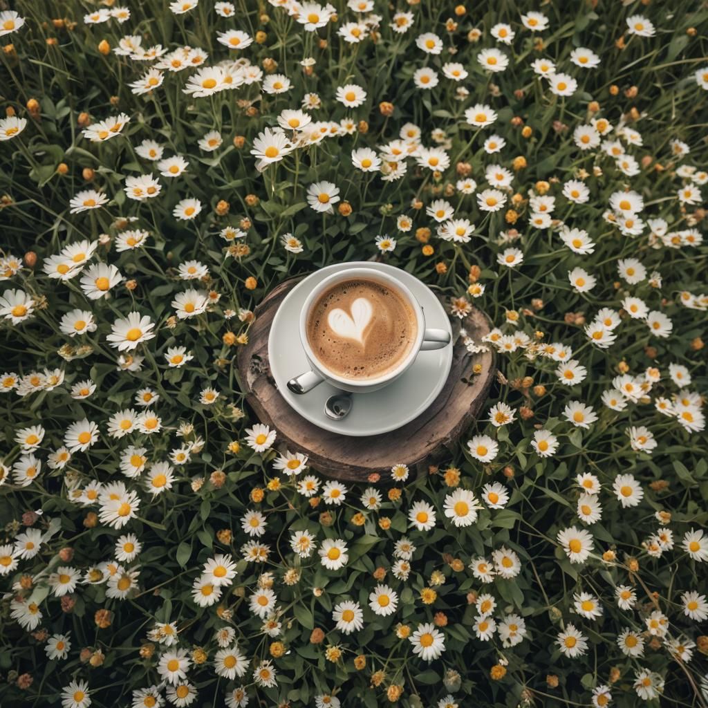Coffee in a Flower Meadow: Cinematic Film Still