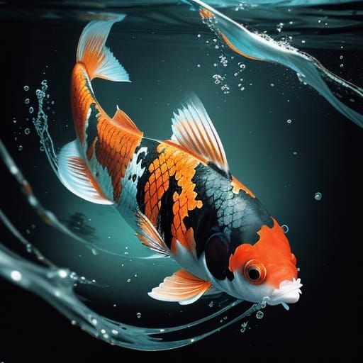 Hyperrealistic Koi Fish Portrait in Vibrant Underwater Scene