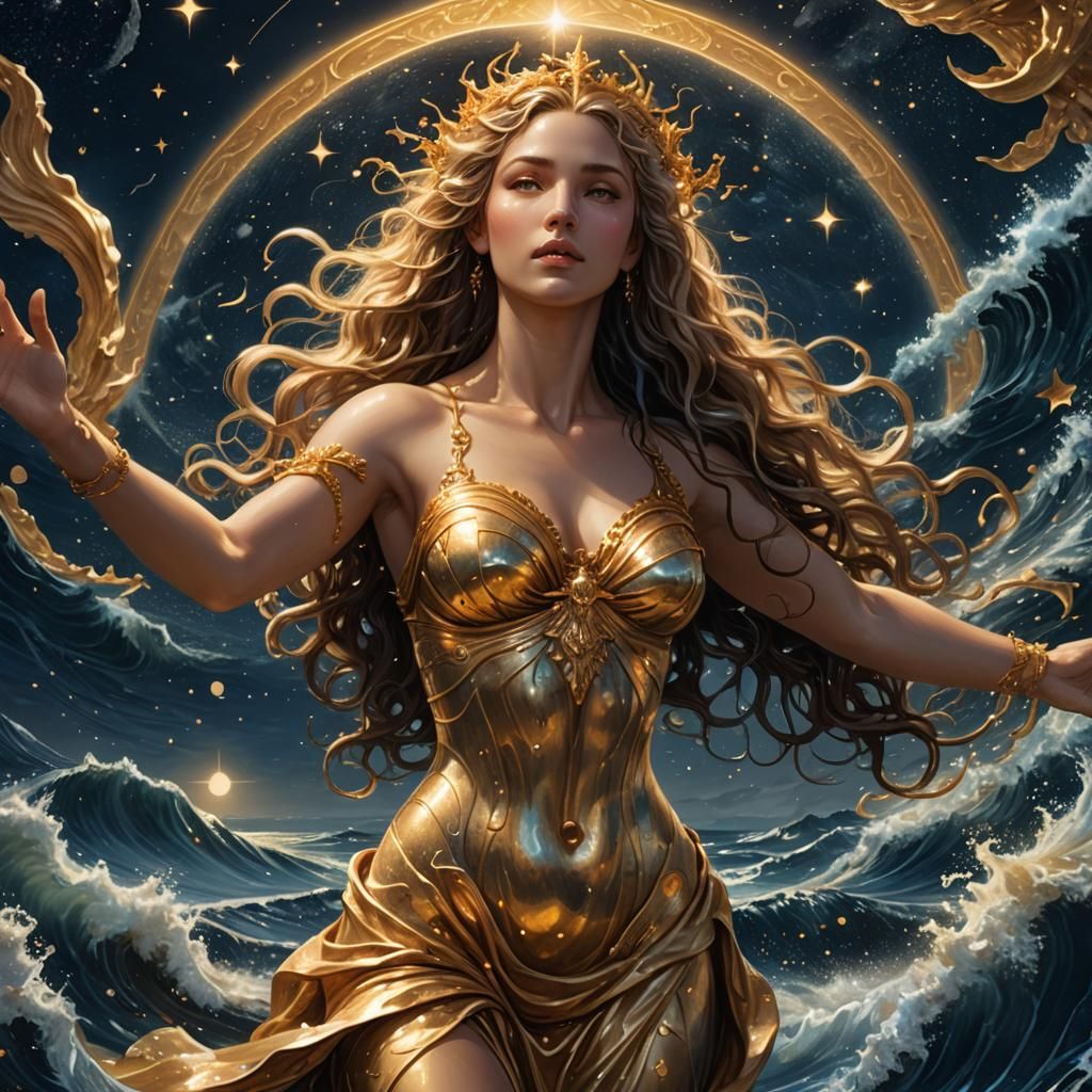 Goddess Arising from Starry Sea: Hyper-Realistic Art