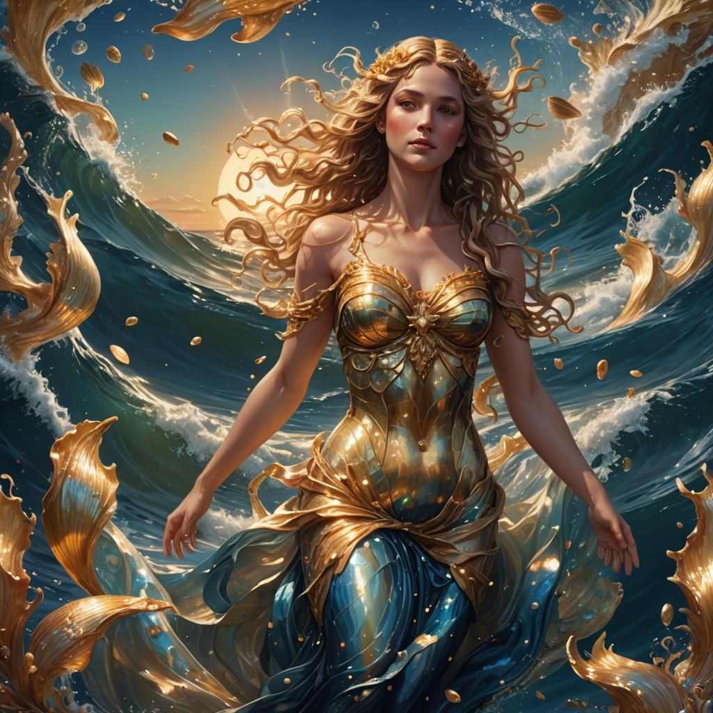 Aphrodite Rising: Fantastical Concept Art in Gold and Blue