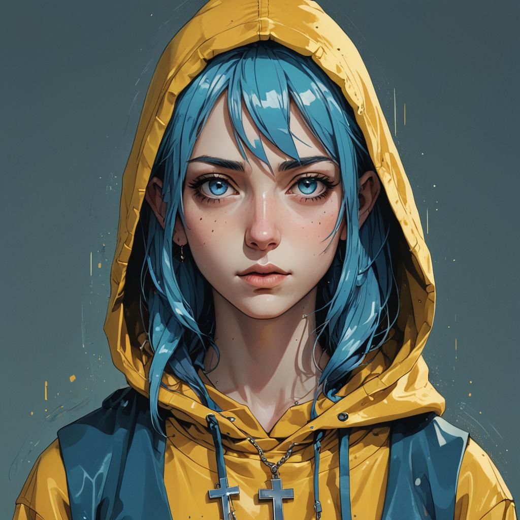 Manga-Inspired Portrait of Blue-Haired Girl in Anime Style