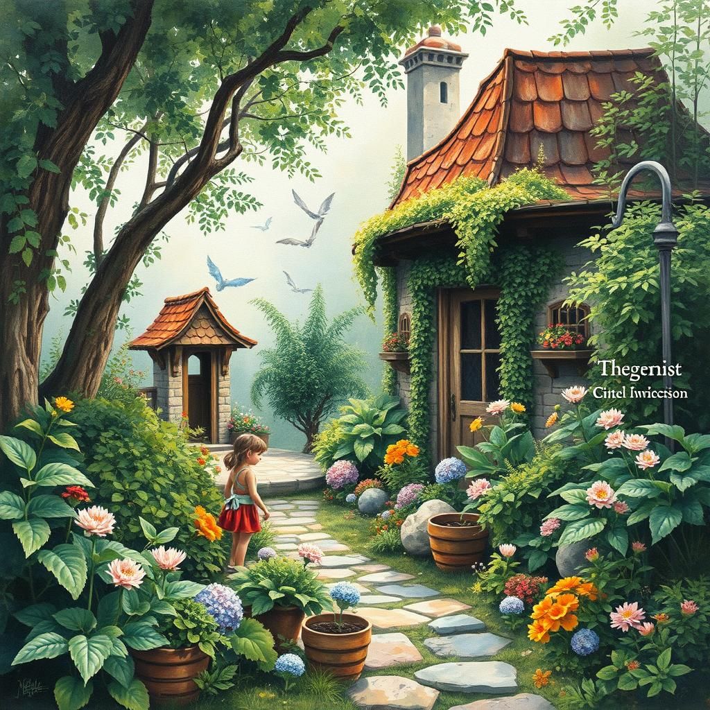 Elves Transform Garden Paradise in Gouache Style