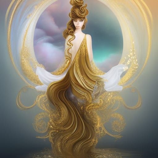 Magical World: Swirling Marble Water and Gold