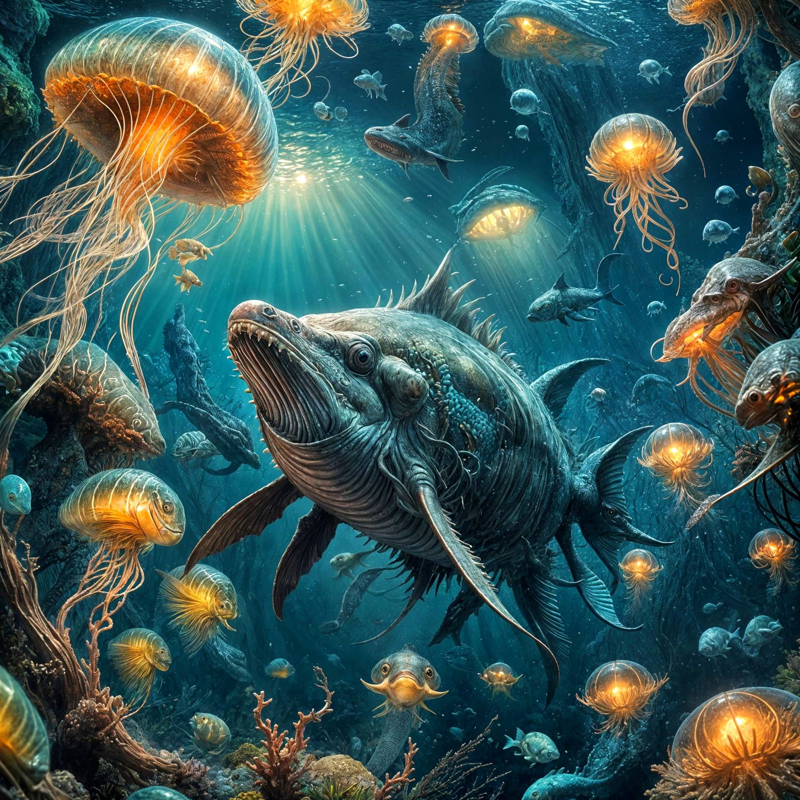 Hyperrealistic Aquatic Creatures in Deep Color
