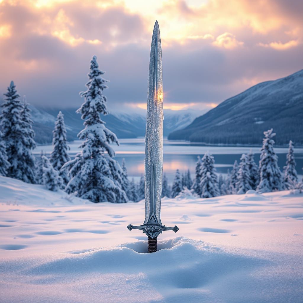 Frozen Ice Sword in Scandinavian Winter Wonderland
