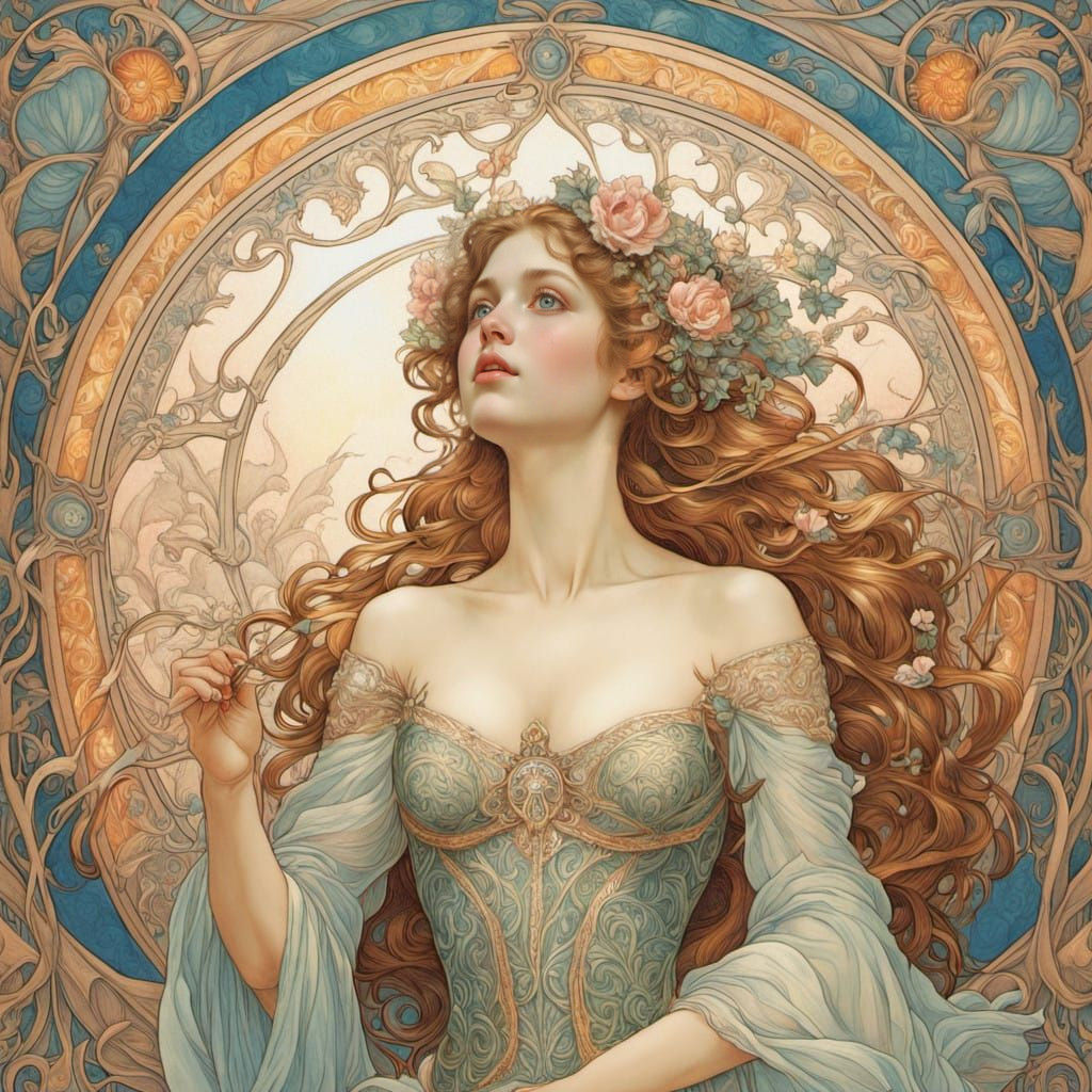 Ethereal Maiden in Art Nouveau Splendor