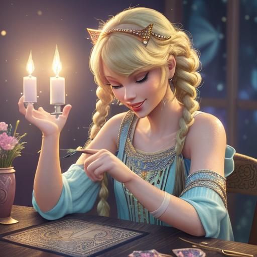 Taylor Swift as Tarot Reader in Pixar Style
